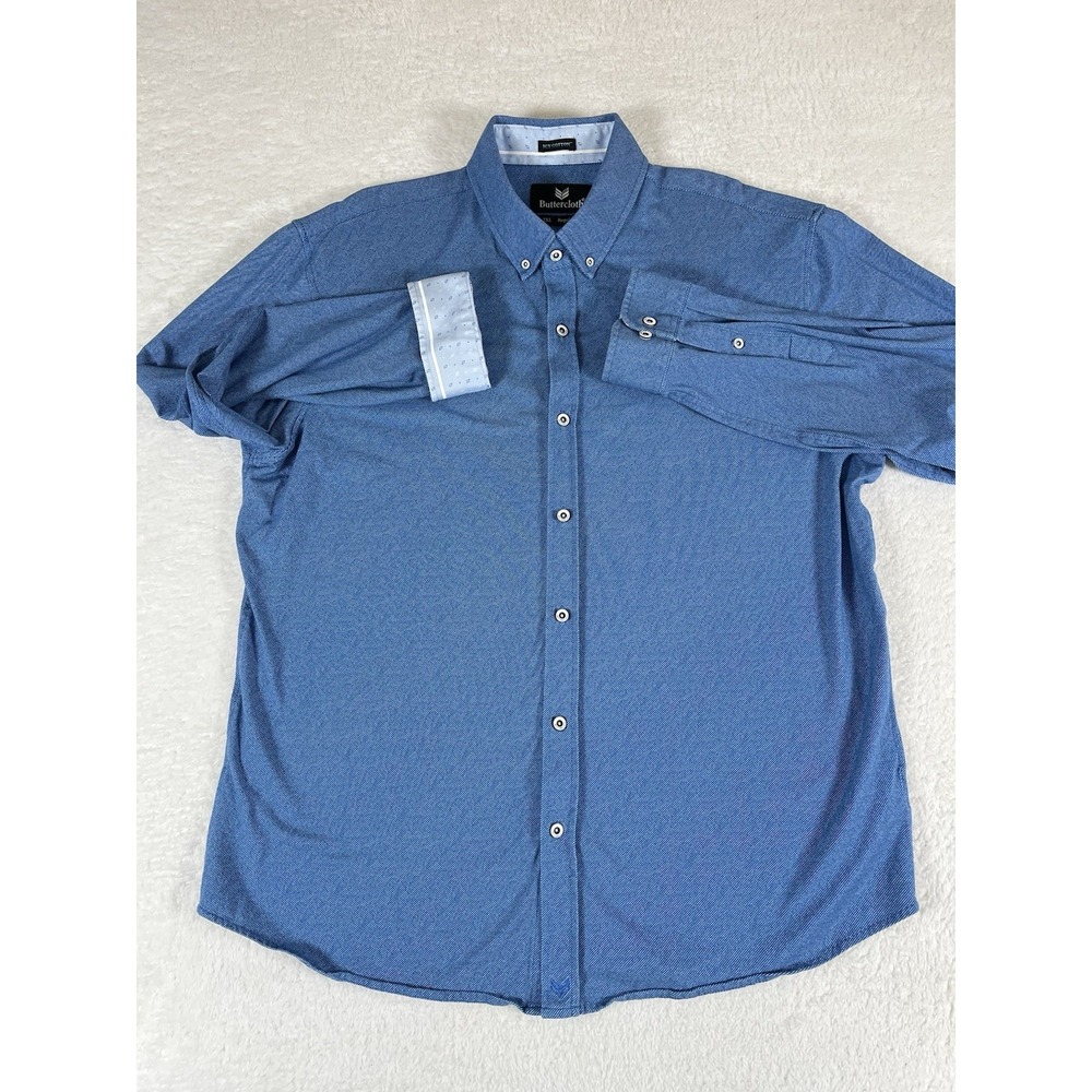 Buttercloth Icy Cotton Reg Fit Blue Button Dwn Stretch Flip Cuff Shirt Men's XXL - Picture 2 of 10